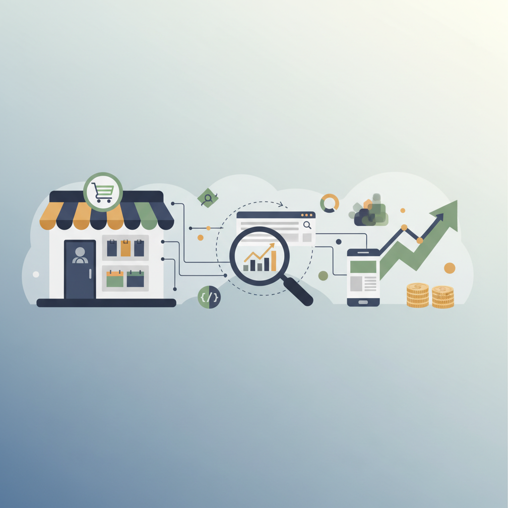 Illustration representing e-commerce SEO services: Boost E-commerce Sales with Expert SEO | Optimize Product Pages